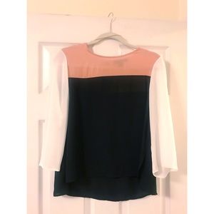 Blush, white and black blouse.